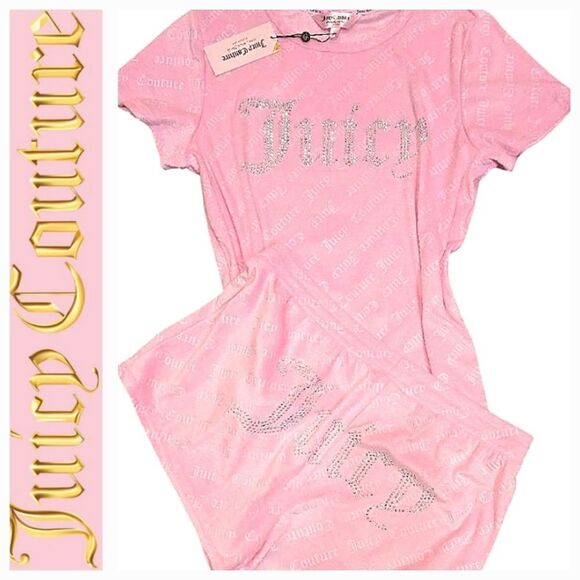 Juicy Couture Other - Juicy Couture Signature Diagonal Embossed Logo Rhinestone Juicy Velour PJ Set